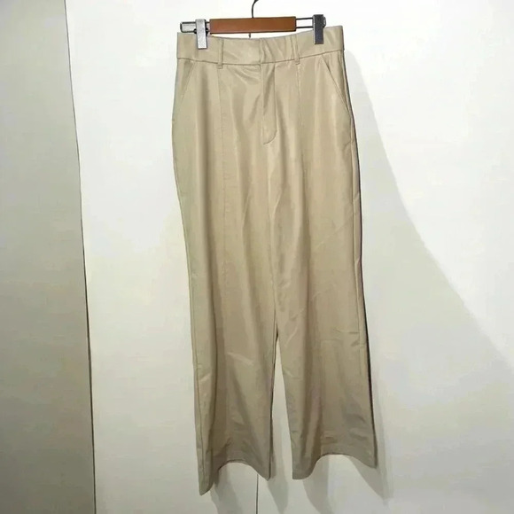 ZARA FAIX LEATHER CREAM MINIMALIST MINI FLARE PANTS M - Picture 4 of 10